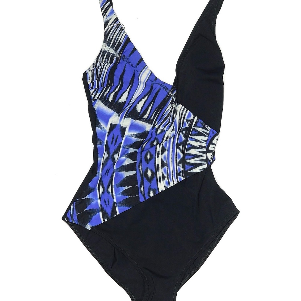 Gottex one-piece swimsuit featuring a blue and black tribal print women’s size 6 - Picture 1 of 5